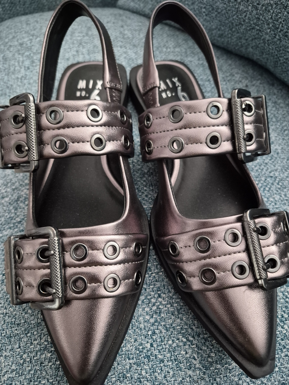 Mix No. 6 Metallic Dark Silver Iridescent Buckle Flats - Picture 9 of 12